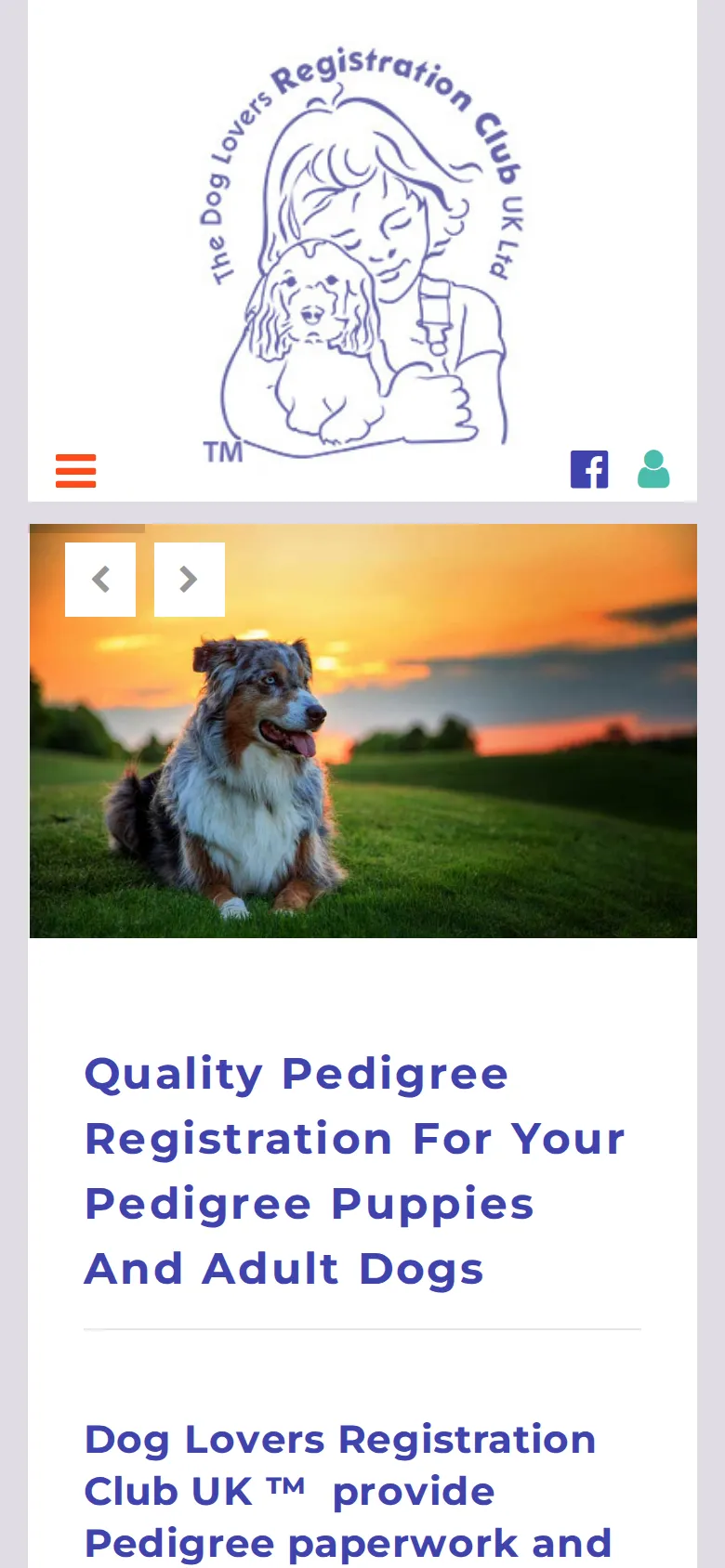 The Dog Lovers Registration Club UK homepage on a phone
